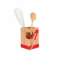 Tout neuf 🧨 Pot à Ustensiles Bambou Rouge 10 x 10 cm x H 15 cm Pebbly 🔔